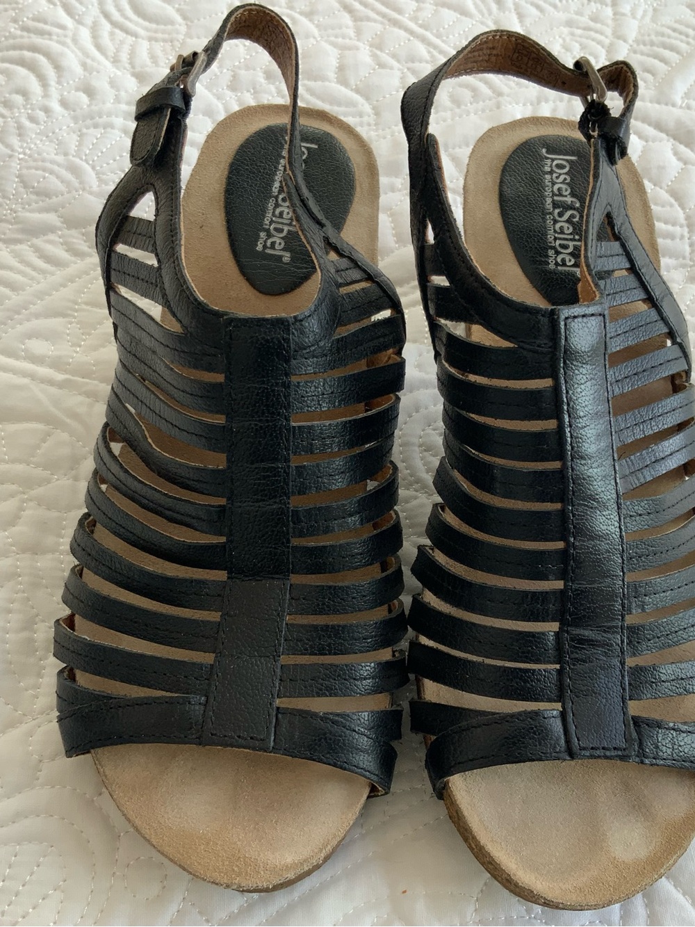 Josef Seibel Black Strappy Gladiator Wedge Sandals
